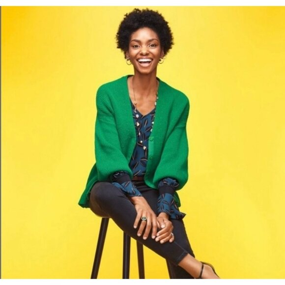 CAbi Lucky Bright Green Oversized Cardigan Balloon Sleeve Size Small - Picture 10 of 10